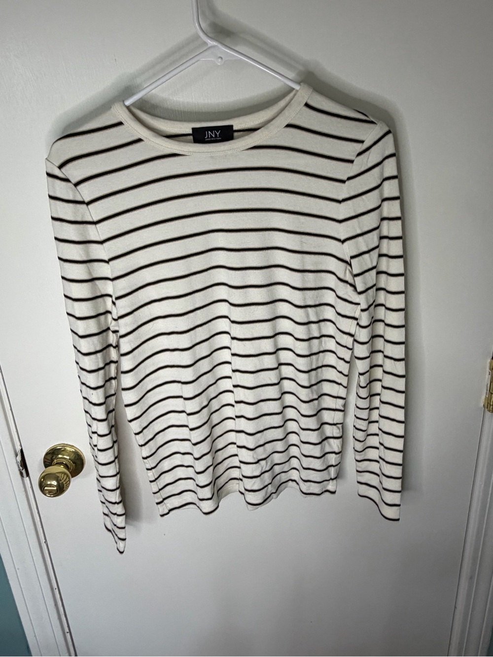 Jones New York Metallic Striped Tee Cream Black Gold M